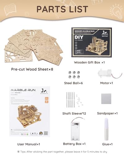 SainSmart Jr. 3D Wooden Puzzles for Adults, 225 PCS Marble Run Wood to Build, Electric Driven Mechanical Model Building Kit, DIY Gift for Aged 14+, Roller Coaster - Image 4