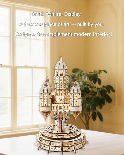 3D Wooden Puzzle for Adults – SkyCity Floating Castle Music Kit with LED Lights & Rotating Mechanism, DIY Mechanical Building Set, Hobbies Puzzle Models for Teens & Collectors - Image 5