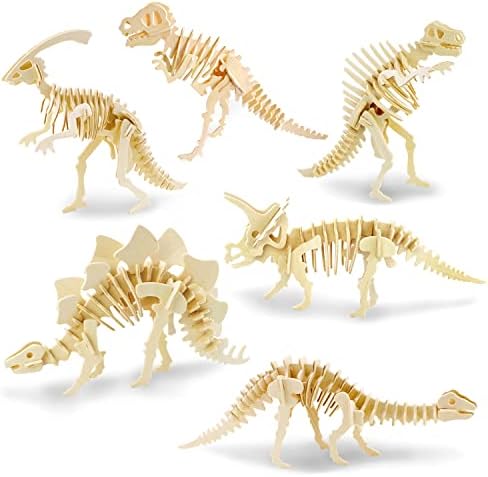 Georgie Porgy 3D Wooden Puzzles DIY Models Kits for Kids Dinosaur Airplane Woodcraft Construction Toys Pack of 6 (T-Rex Triceratops Spinosaurus Parasaurolophus Apatosaurus Stegosaurus) by GeorgiePorgy