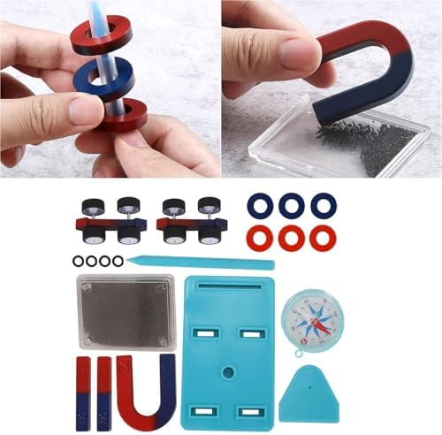 Magnetic Science Learning Kit Physics Lab Equipment Bar Ring Horseshoe U-Shaped Magnets Iron Powder Box Levitation Experiment Tool for Students Teens Classroom Labs - Image 5