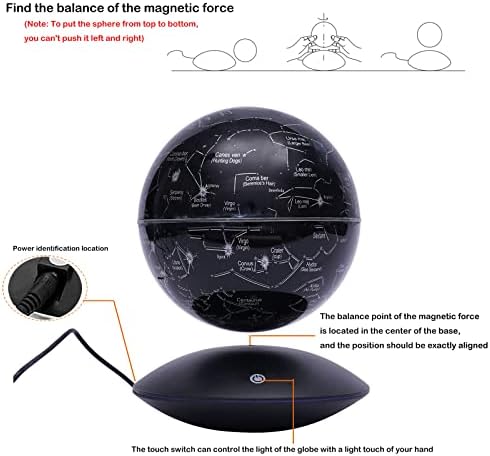 Magnetic Levitation Globe w/UFO-Shaped Base, 6 Inch Rotating Geographic Globe with LED Light, Auto Rotation Suspended Floating World Map Night Light for Table Desk Decor Holiday Gift, Black - Image 6