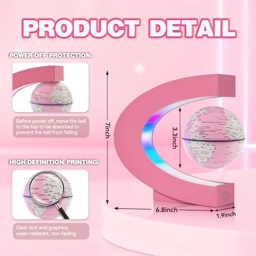 Flagest Magnetic Levitation Floating Globes with LED Lights, C Frame Floating Globe Lamp, Cool tech Gadgets for Home Office Desk Accessories, Gifts for Women, Ladies, Girls, Teachers, Colleagues(Pink) - Image 2