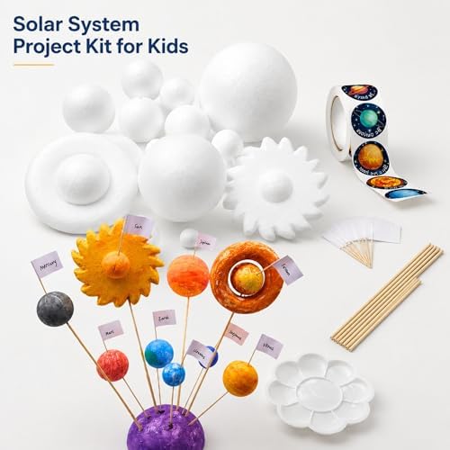 Solar System Project Kit, DIY Solar System Model Kit with Foam Balls, Planet Stickers & Sticks, Space Science Craft Kit for School Projects & Educational Learning - Image 3