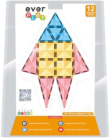 Magnet Tiles Building Block Toy Set Travel Size Mini Diamond Series Magnetic Construction Magnetized Connecting Blocks Promote Fun STEM Learning Child Brain Development for Ages 3+ EPM12 by Everplay