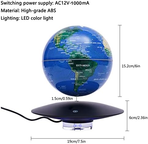 Magnetic Levitation Globe w/UFO-Shaped Base, 6 Inch LED Rotating Geographic Globe with RBG Light, Auto Rotation Suspended Floating World Map Night Light for Table Desk Decor Holiday Gift, Dark Blue - Image 2