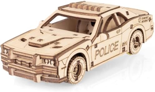 EWA Eco-Wood-Art Pocket Police Car - 3D Wooden Puzzle Mechanical Model Kit DIY Wood Construction Set by EWAEcoWoodArt