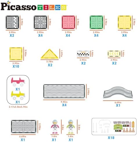 PicassoTiles Magnet Tile Race Car Track Construction Building Block Toy Kit with Character Action Figures and Racing Cars Magnetic Tiles STEM Educational Learning Pretend Play Blocks Kids Age 3+ PTR05 - Image 5