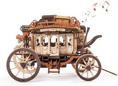 ROBOTIME Stagecoach Wooden Music Box Puzzle AMKA1, Valentines Day Gift 3D Wooden Puzzles for Adults, Mechanical 3D Model to Build, Birthday Anniversary Day Gift Hobby STEM Kits by ROBOTIMEBuildingThingstoLife