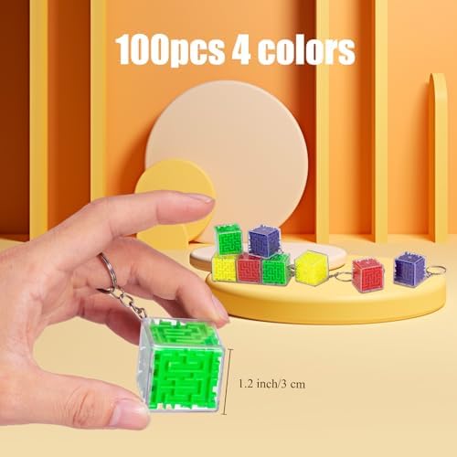 Halloscume 100 Pcs Maze Puzzle Gift 3D Cube Keychain Brain Teaser Game - Image 2