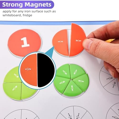 Magnetic Fraction Demonstration Book,Magnetic Fraction Tiles & Fraction Circles,Montessori Fraction Manipulatives Learning Games for Kids,Fraction Manipulatives for Elementary School (Fox) - Image 4