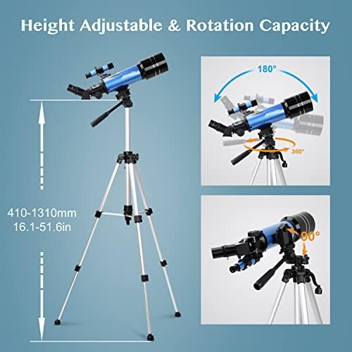AOMEKIE 40070 Astronomy Telescopes for Beginners and Adults with K10 and K25 Eyepieces 70mm Travel Telescope Adjustable Tripod 3X Barlow Lens Phone Adapter（with Backpack ） - Image 6