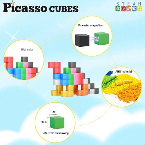 PicassoTiles Magnet Cube Building Blocks 1.2" 3CM Magnetic Cubes Toy Construction Building Educational Sensory Toys with Idea Booklet for School & Preschool Kids Boys Girls Toddlers PMC301 - Image 3