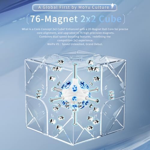 Moyu WeiPo v5 2x2 Magnetic Speed Puzzle Cube, Adjustable Elasticity with UV Coated Stickerless Shape, 20M Ball Core Moves Quickly and Smoothly, Brain Teasers for Kids & Puzzle Boxes Classic Game - Image 3