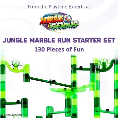 Marble Genius Marble Run Starter Set STEM Toy for Kids Ages 4-12 - 130 Complete Pieces (80 Translucent Marbulous Pieces and 50 Glass Marbles), Construction Building Block Toys, Theme (Jungle) - Image 2