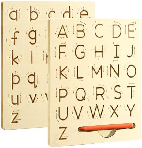Wooden Letters Practicing Board,Reusable Handwriting Alphabet Tracing Board Double-Sided Toddlers and Preschool Gifts Learning Toys Learning to Write ABC for Kids Ages 3-8 by hzsshb