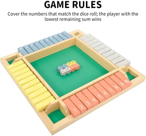 WOOD CITY Shut The Box Game Wooden 4 Player, Classic Board Game for Kids & Adults, Educational Math Learning Toy, Table Dice Game for The Party Family or Bar - 12 Inch with 8 Dice Morandi Color - Image 7
