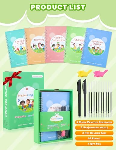 Magic Practice Copybook, Reusable Writing Practice Book, Handwriting Aid Practice for Preschool Kids Age 3-8 Calligraphy (5 Books with Pens) - Image 6