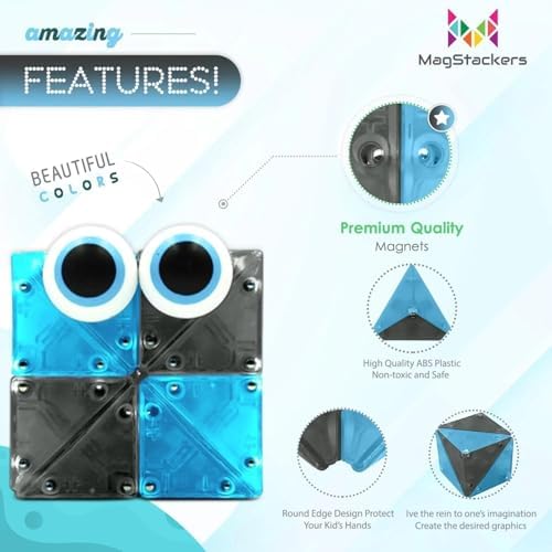MagStackers Magnet Fidgets for Kids - 22 Pc Magnetic Tiles Toy Building Set with Tetrahedron and Tripyramidal Magnet Blocks for 5+ Years - Reduce Fidgeting and Create 1000+ Fun Creatures and Designs - Image 4