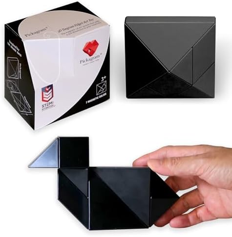 Pickagram Tangram 3D Magnetic Puzzle for Kids (8-12), Adults & Seniors | STEM Certified Fidget Puzzle - Magnetic Pattern Blocks for Cognitive Development, Creativity & Focus - Black by Pickagram