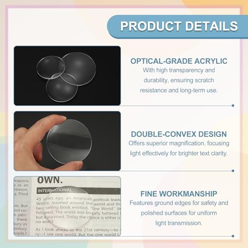 PATIKIL 10 Pack Biconvex Lens, 60mm Dia. 180mm Focal Length Spherical Optical Lenses Magnifier Paperweight Acrylic Double Convex for DIY Office Desk Home Science Experiment Telescope - Image 3