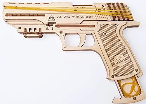UGEARS Mechanical Wolf-01 Handgun – 3D Wooden Puzzle for Adults, Rubber Band Gun Mechanical Model Kit, DIY Wood Building Set, Collectible Hobby Craft, Brain Teaser Puzzle - Image 2