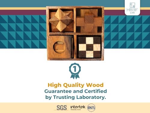 BSIRI 4 in 1 Wooden Brain Teaser Puzzles for Adults - Challenging 3D Desk Wood Puzzles Set Interlocking Hand Games for Mind Toys Suits for Rustic Patio Decor Unique Gift Office Decoration - Image 3