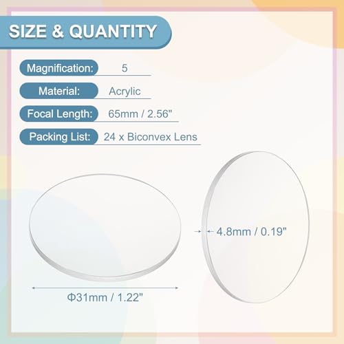 PATIKIL 24 Pack Biconvex Lens, 31mm Dia. 65mm Focal Length Optical Lenses Magnifier Paperweight Acrylic Double Convex for DIY Office Desk Home Science Experiment Telescope - Image 2