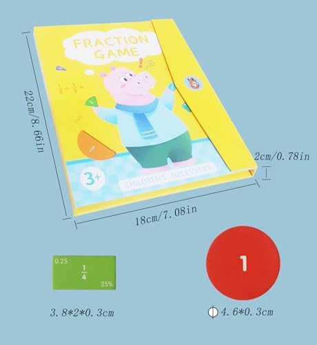 Magnetic Fraction Educational Puzzle for Kids, New Magnetic Fraction Tiles & Fraction Circles, Math Manipulatives Enhance Early Primary School Students Mathematical Skills(Hippo Style) - Image 2