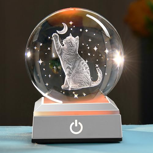 Cat Crystal Ball Lover Gifts for Women 80mm Cat Themed Gifts for Daughter by ZRENJHUS