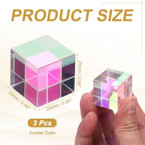 PATIKIL 3Pcs Cube Prism 25mm K9 Crystal Dispersion Prism AB Color - Image 2