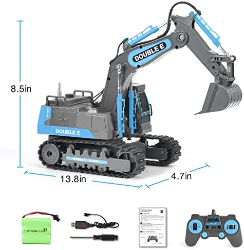 DOUBLE E Remote Control Excavator Toy RC Excavators Rechargeable Battery Digger Hydraulic Construction Toys Vehicles Xmas Gift for Boys Girls Kids 3-14 Years，Gray-Blue - Image 3