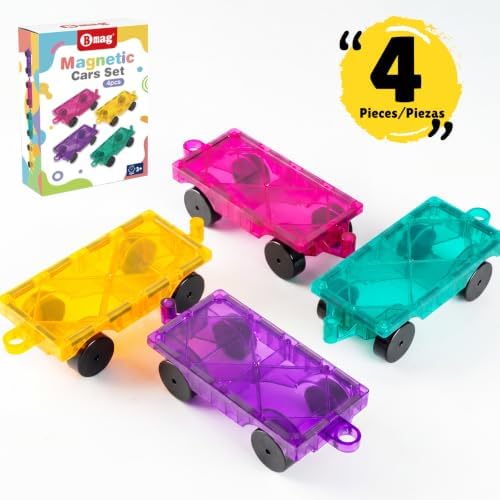 Bmag 4 PCS Magnetic Tiles Car Base Accessories, Compatible with Most Standard Magnetic Building Tiles, Sealed Magnet Car Bases, STEM Building Expansion Kit for Kids Aged 3+ - Image 7