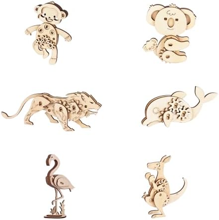 3D Wooden Puzzles for Kids Ages 8+, 6 Pack Animal Puzzles, FSC-Certified Wood, Plastic-Free Toy, STEM Kit for Kids Teens Adults, Wood Craft Model Kit, Individually Wrapped Party Favors - Exotic Frens by SmolFrens