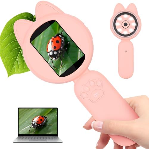Mafiti Microscope for Kids Mini Pocket Handheld Kids Microscope Educational Science Kit Toys Xmas/Birthday Gifts for Aged 3-12 Girls Boys,Pink by Mafiti