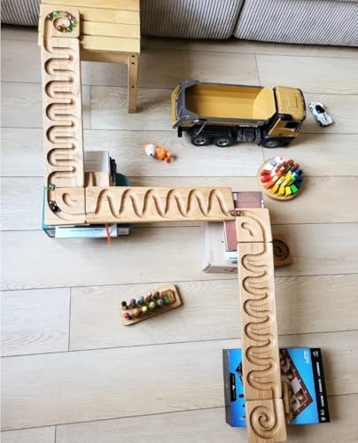 Wooden Marble Run Track Race Wooden Maze Board Ball Run Montessori Educational Toy Gift for Kids Winding Wave Roller Track(Set of 3) - Image 4