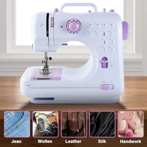 Sewing Machine for Beginners & Kids, Mini Portable Sewing Machines with 12 Built-in Stitch Patterns, 2-Speed Foot Pedal, Perfect for Teaching Daughter to Sew(with 27 Pieces Sewing Kit & Cover) - Image 5