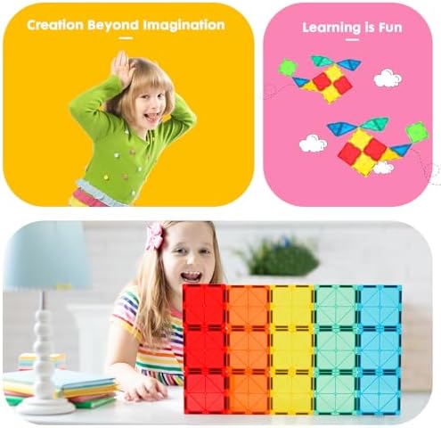 Gemmicc Magnetic Tiles Building Blocks, Magnet Toys for Kids, STEM Approved Educational Toys,3D Magnet Puzzles Stacking Blocks for Boys Girls,63 PCS Classic Set - Image 2