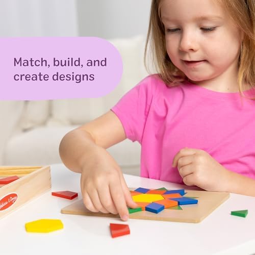 Melissa & Doug Pattern Blocks and Boards with 120 Multi-Colored Wooden Shape Tiles, 5 Double-Sided Puzzle Boards, Tangram Puzzles, Montessori Toys for Girls & Boys - Image 3