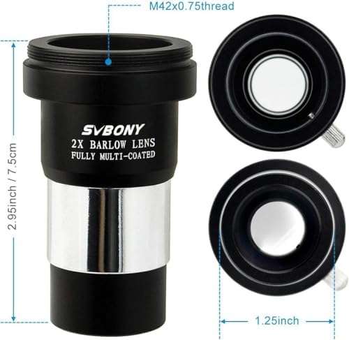SVBONY 2X 1.25 inch Barlow Lens with Multi Coated Broadband Green Film with Five Color Filters Kit - Image 4