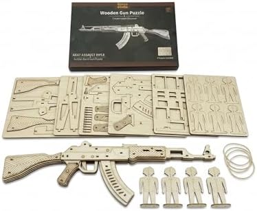 Wooden 3D Puzzle AK47 Model Building Kit – DIY Rubber Band Gun Assembly Set for Adults, Mechanical Model Kit for Hobbyists, Craft Gift for Men Dad Husband - Image 4