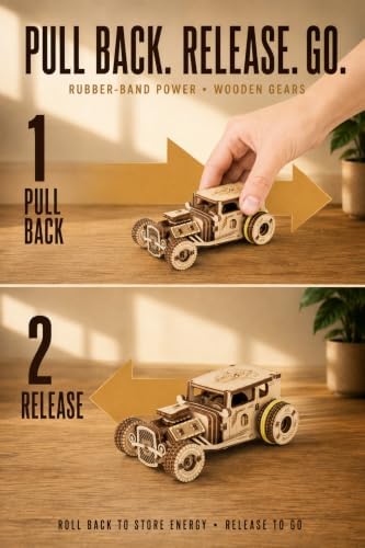 EWA Eco-Wood-Art Pocket Hot Rod - 3D Wooden Puzzle Mechanical Model Kit DIY Wood Construction Set - Image 6