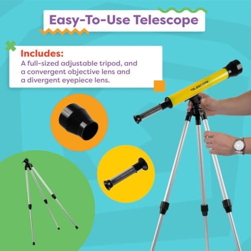 Telescope for Kids with Tripod - 40mm Beginner Optical Viewer with Adjustable Stand and 30x Magnification for Science and Astronomy by Hey Play - Image 3