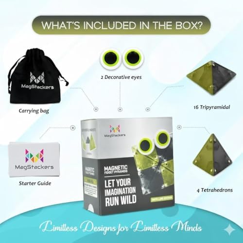 MagStackers Magnet Fidgets for Kids - 22 Pc Magnetic Tiles Toy Building Set with Tetrahedron and Tripyramidal Magnet Blocks for 5+ Years - Reduce Fidgeting and Create 1000+ Fun Creatures and Designs - Image 3