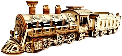 Express Train - DIY 3D Wooden Puzzle Model Kit - Laser Cut Wooden Puzzle Craft Kit, Brain Teaser Educational Building Model Toy for Kids -Mechanical Train Model Kits by 3DPuzzleROEOLNIL