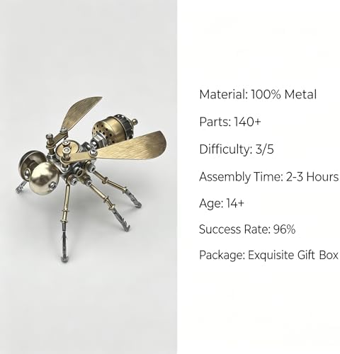 3D Metal Puzzle Mechanical Model Kit Steampunk Bee Insect 140+ Parts No Glue Build Premium Desktop Decor Christmas & Birthday Gift for Adults Hobbyists (Little Bee -B) - Image 7