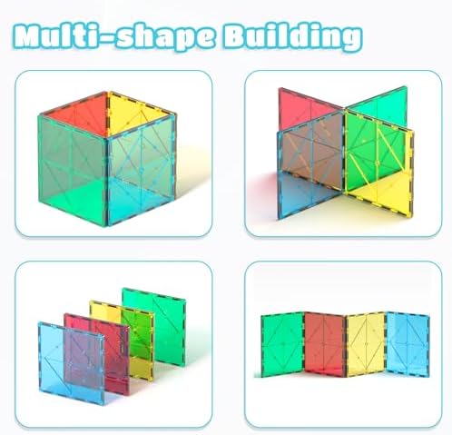 Bmag 4 Piece Magnetic Tiles Large Square, Magnet 3D Building Blocks Expansion Set for Kids, STEM Preschool Learning Kit Educational Playset Construction Toys for Boys Girls Ages 3+ - Image 4