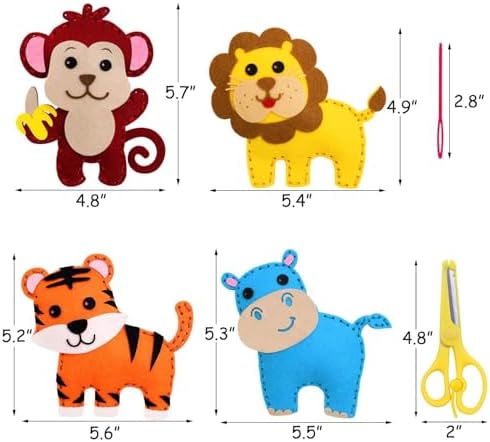 CiyvoLyeen Kids Sewing Kit Crafts - Safari Jungle Animal DIY Felt Crafts for Boys & Girls Art & Craft Set Learn to Sew Toy Animals Gift for Ages 7–12, 10 Cute Projects - Image 3
