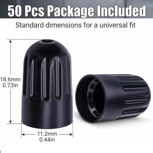 50PCS TPMS Tire Valve Long Stem Caps, Black Plastic Valve Caps Universal - Image 2