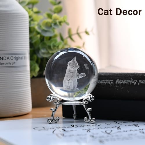 IFOLAINA 3D Cat Themed Gifts for Women 3D Crystal Ball Decor - Image 3
