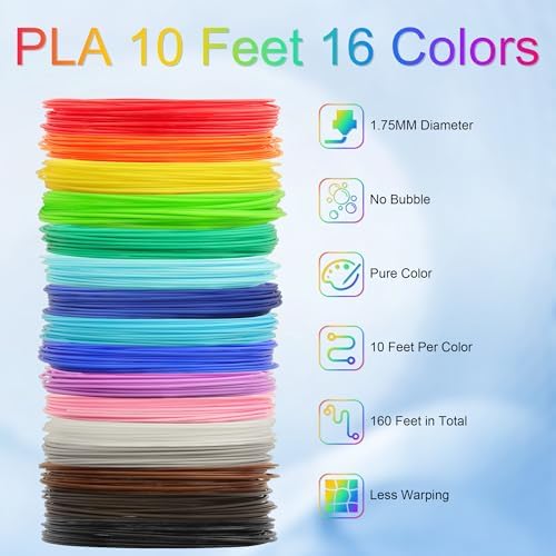 MIKA3D 3D Pen 3D Printer PLA Filament Refill, 16 Colors 1.75mm PLA Filament Pack, High-Precision Diameter Filament, Each Color 10 Feet, Total 160 Feet Lengths, Great PLA Printing Sample Pack - Image 2